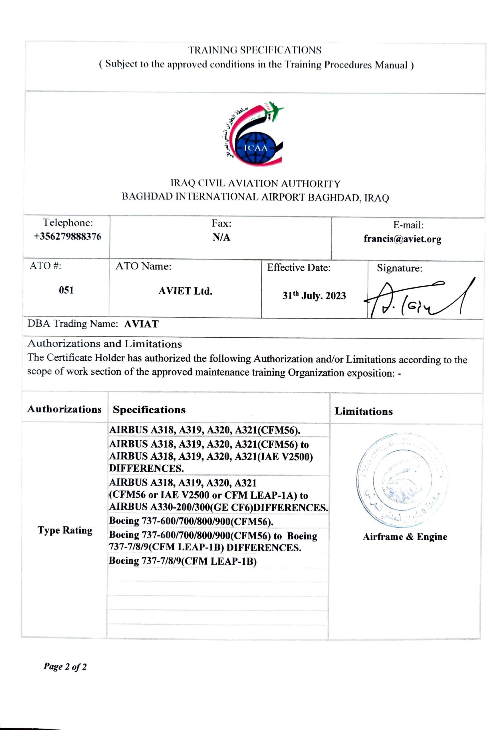 135_Iraq_CAA_Approval_Certifictae_Ref_No_51_1st_Renewal_(Jul-2023_to_31-Jul-2024)_Page_2